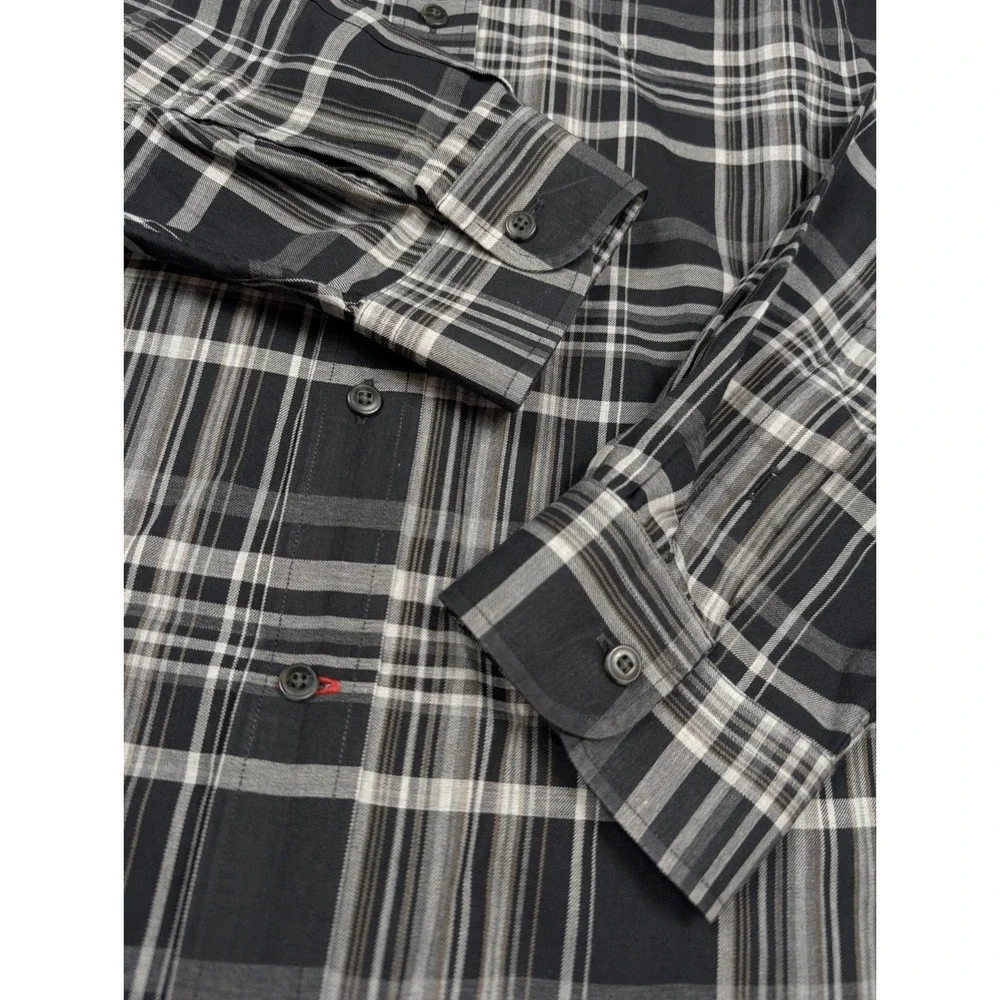 Daniel Cremieux Classics Black Gray Plaid Long Sleeve Dress Shirt Men's Size 2XL